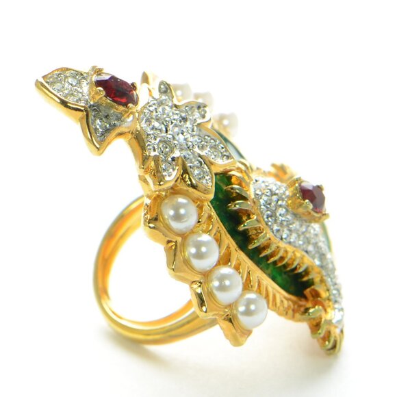 Kenneth Jay Lane KJL Crystal & Pearl Large Paisley Ring - Picture 4 of 6